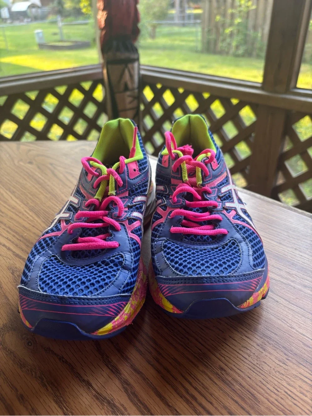 ASICS Blue Running Sneakers with Pink Laces & Lime Interior